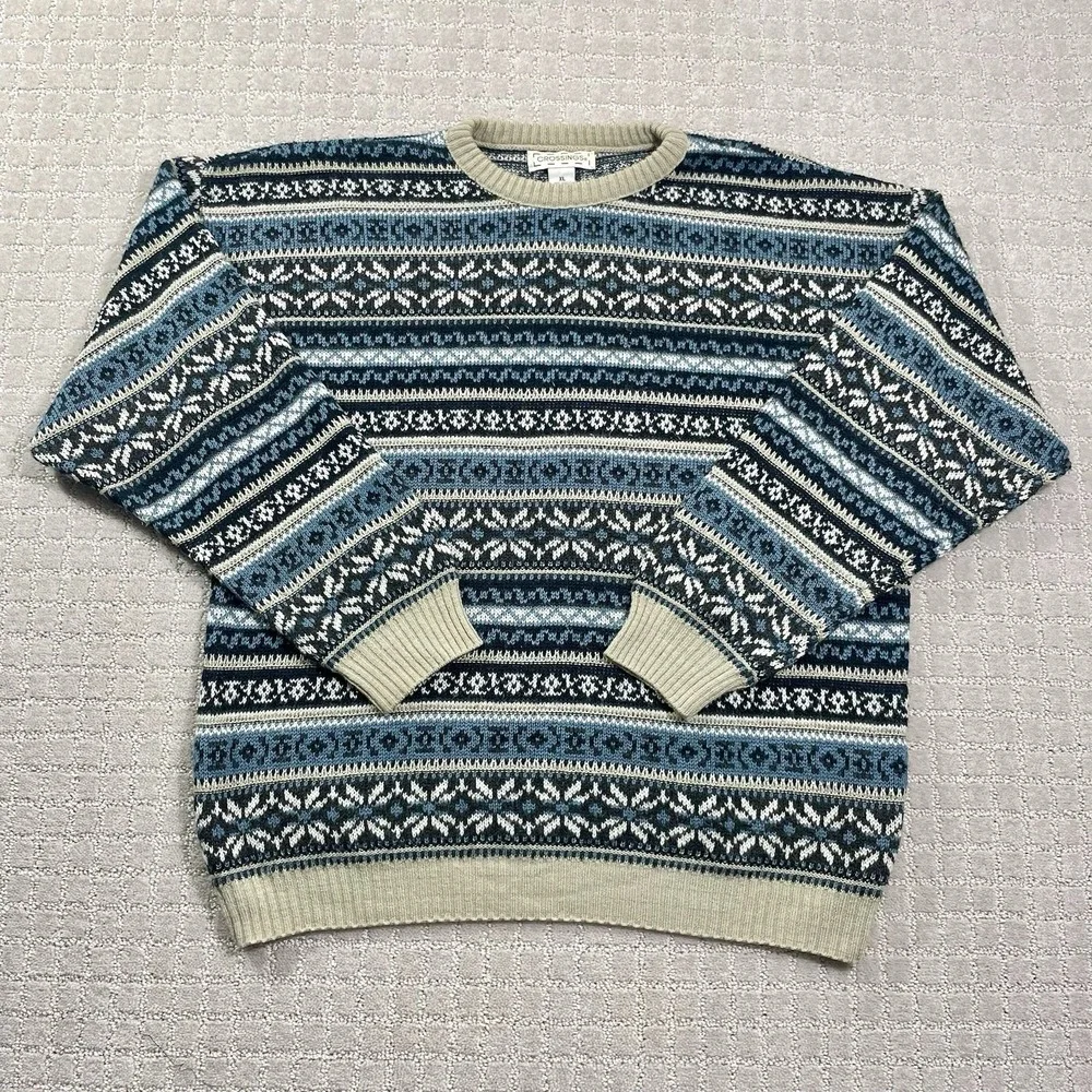 Vintage 90s Colorful Blue‎ Crossings Knit Size XL Geometric Abstract Sweater